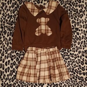 Brown Teddy Bear Plaid Dress